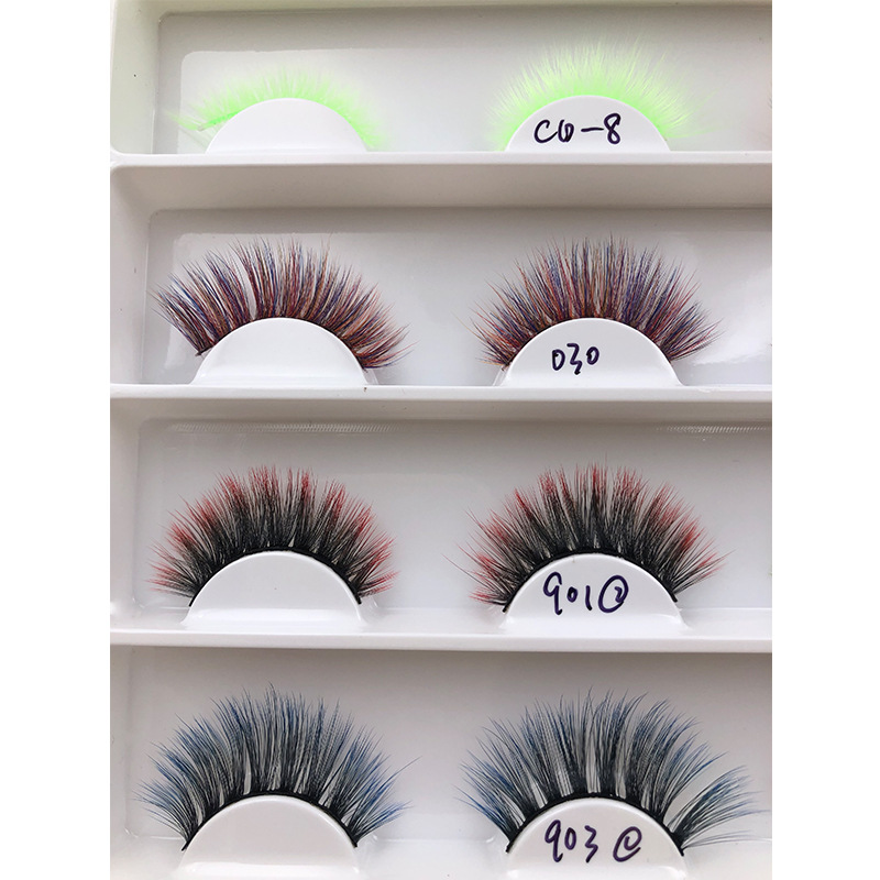 3D Chemical Fiber False Eyelashes Colorful False Eyelashes Color Eyelash Factory in Stock Multi-Layer Three-Dimensional Eyelashes