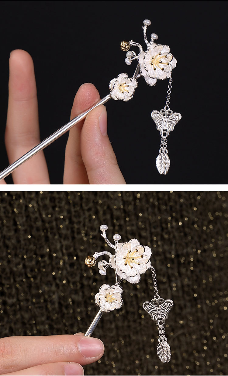 yly纯银牡丹芍药发簪简约气质汉服古装步摇复古风头饰钗子