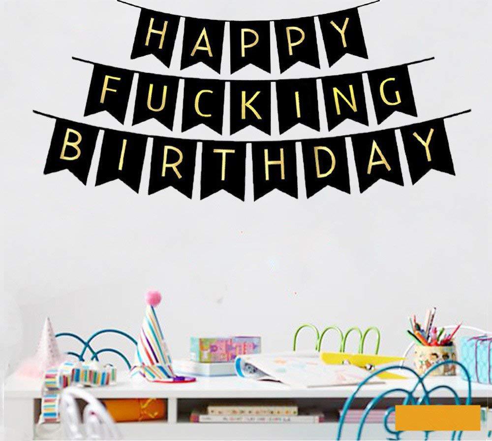 黑金燕尾生日聚会拉旗亚马逊happy fucking birthday庆生字母拉花