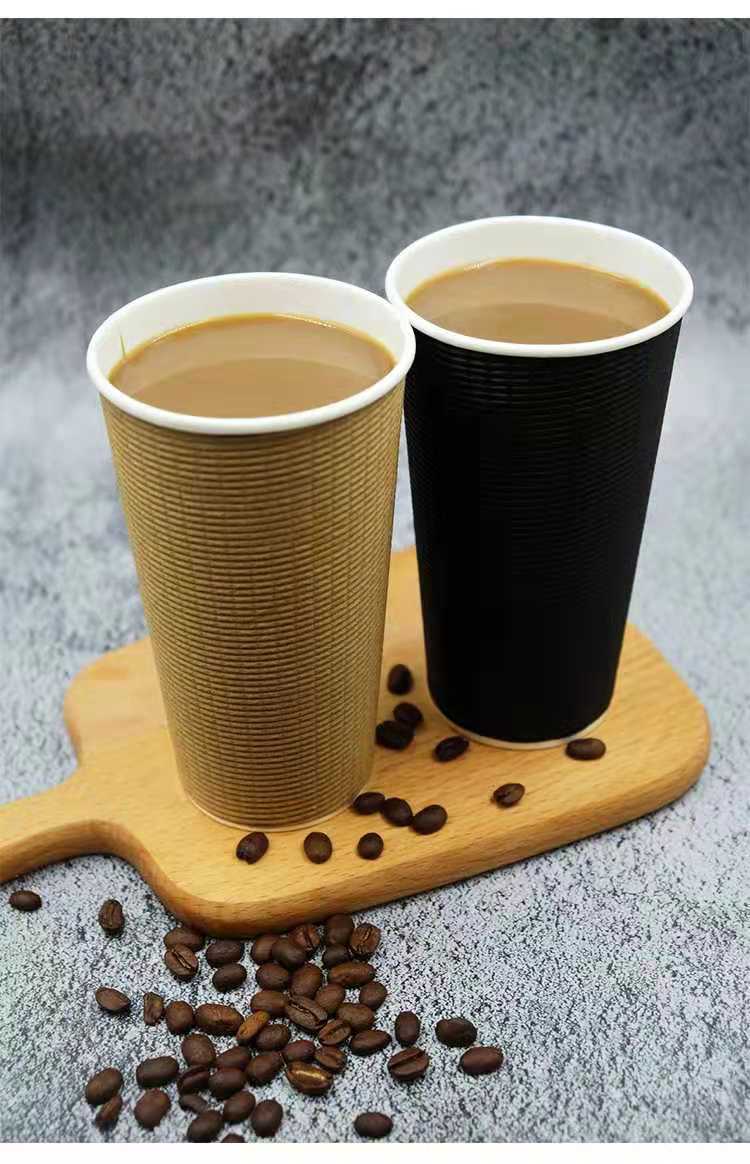 一次性加厚咖啡杯热饮杯三层瓦楞纸杯 外卖打包隔热防烫纸杯定做