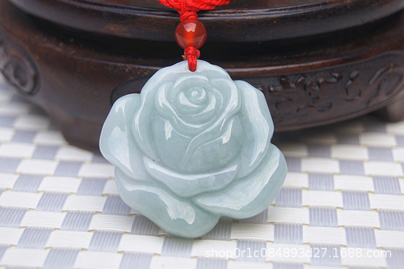 天然翡翠a货玉玫瑰花玉佩挂件缅甸玉时尚清新女款玉吊坠女士挂件