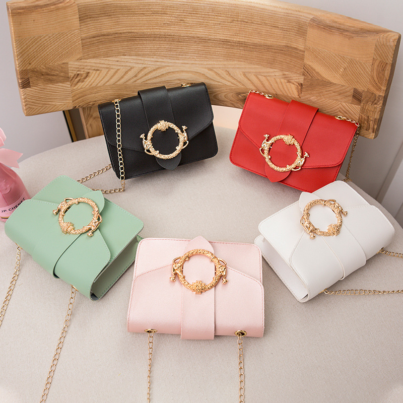 Japanese and Korean Hardware Decoration Belt Buckle Chain Small Square Bag Shoulder Women's Bag Mini Personality Crossbody Portable Coin Purse Fashion