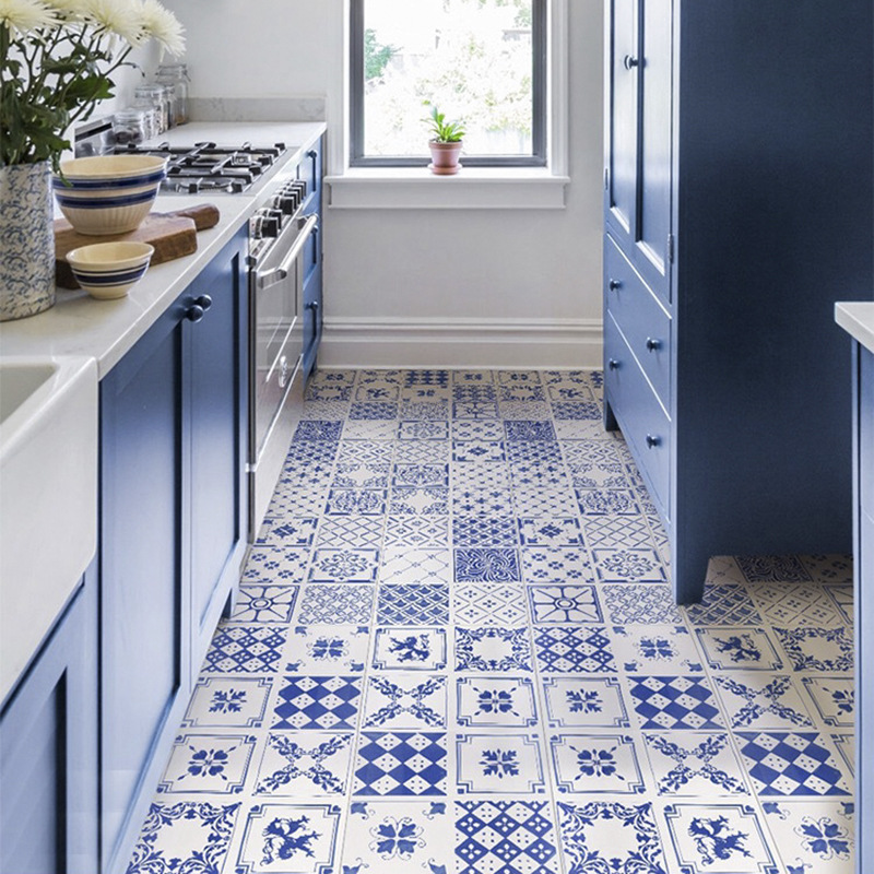 青花瓷小花砖 厂家直供饭店中式复古花纹瓷砖300*300墙砖餐厅地砖