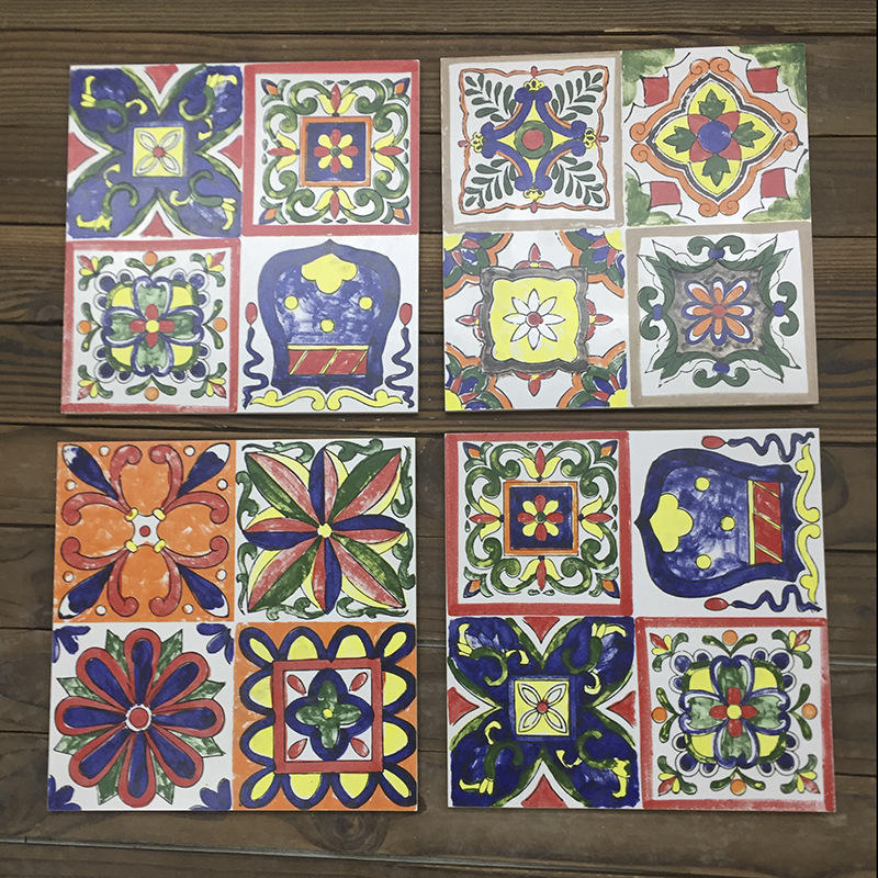 地中海艺术墙面瓷砖手绘彩色花砖地板砖阳台餐厅厨房室内磁砖墙砖