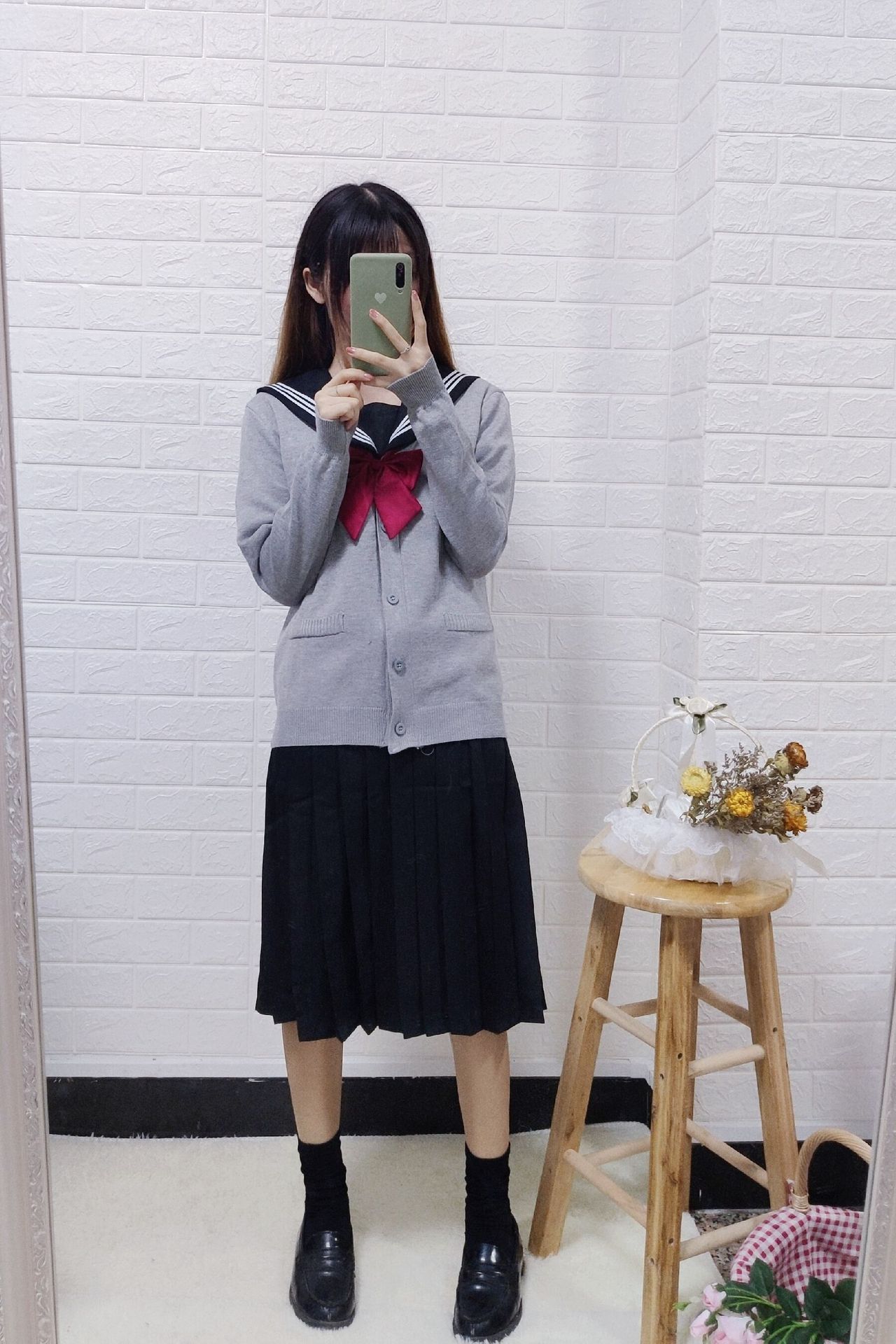 黑三本jk制服日本正统学生女校服黑色白三本水手服学院风长裙套装