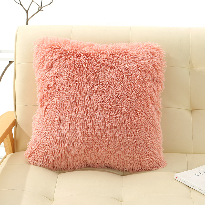 纯色抱枕长毛绒抱枕套双面靠枕水晶绒抱枕被代发靠垫现货抱枕ins