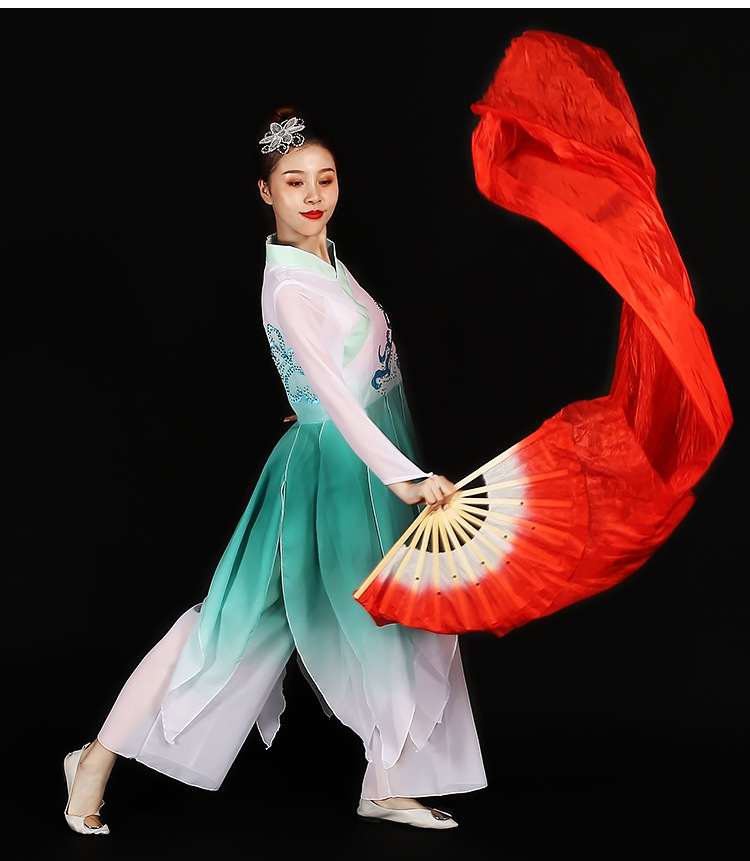 长绸扇舞蹈扇子跳舞扭秧歌广场舞双面渐变色成人演出表演加长扇子
