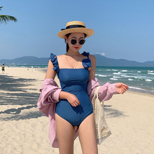 韩国新款小香风性感花瓣肩带露背显瘦三角连体泳衣女式泡温泉泳装