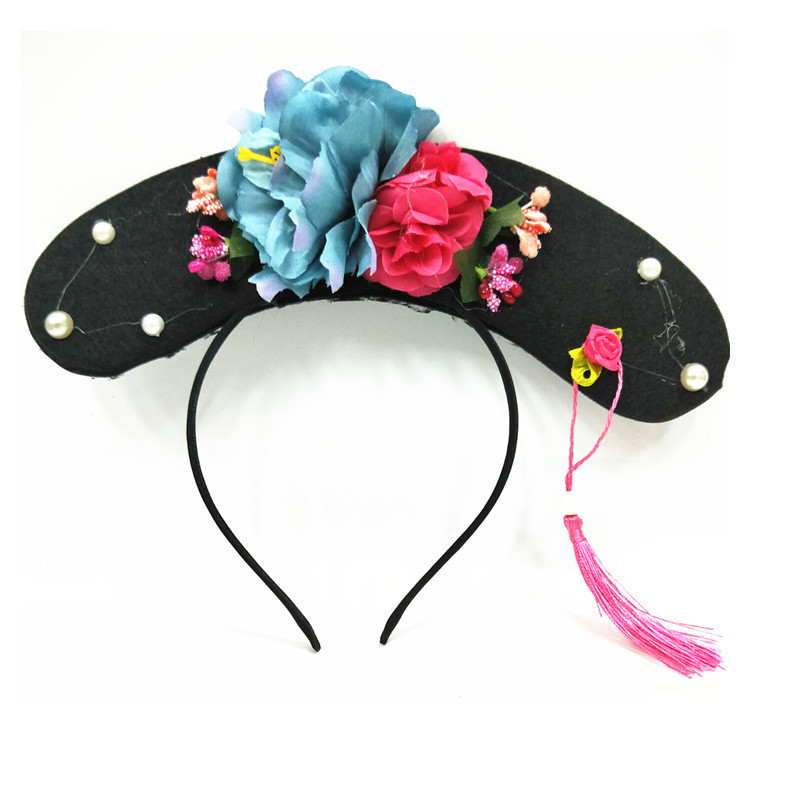 帽子清朝格格帽子旗头儿童帽成人头饰花朵可爱舞蹈表演拍照道具批