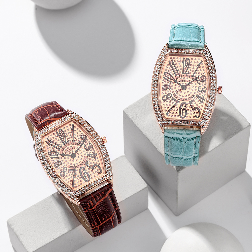 新款modiya跨境直供酒桶形镶钻时尚女式手表 网红同款
