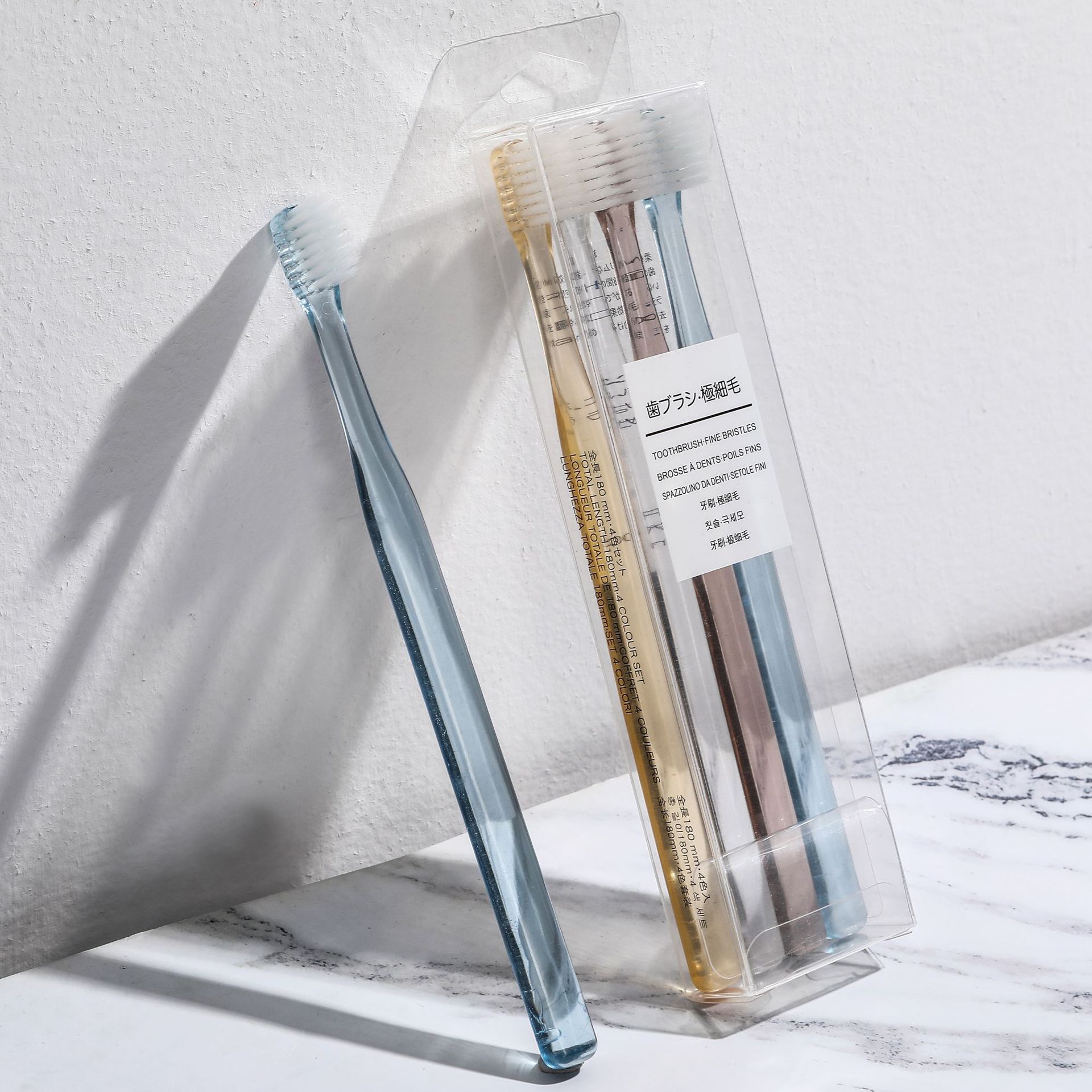 无印同款日式水晶柄牙刷 成人小头软毛4支装商超微店爆款牙刷批发