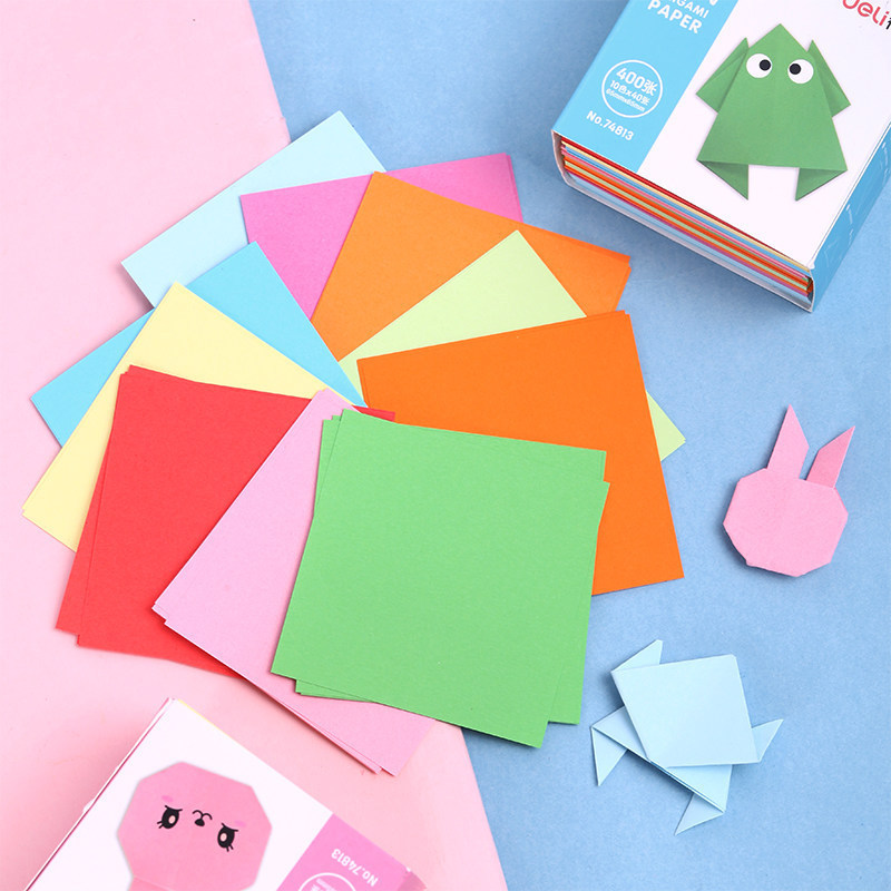 得力74813手工折纸幼儿园彩纸儿童彩色卡纸千纸鹤制作材料正方形