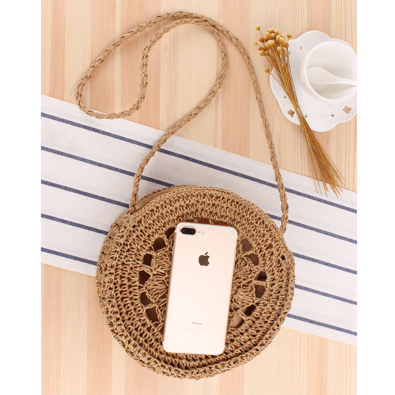 New round Shoulder Bag Woven Bag Ins Summer Beach Bag Mori Style Straw Bag round Cake Women's Bag