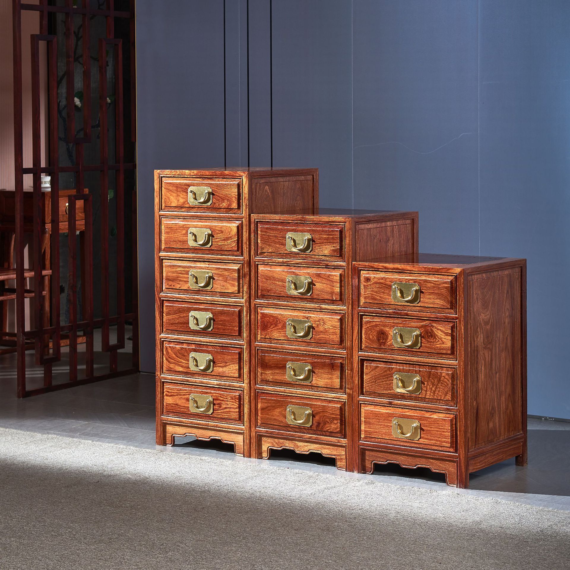 花梨木刺猬紫檀抽屉文件柜子新中式斗柜高低柜红木家具办公多功能