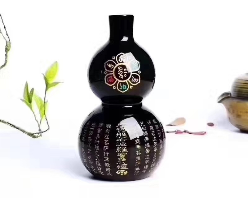 天然黑曜石福禄六字真言心经大悲咒家居葫芦风水摆件批发