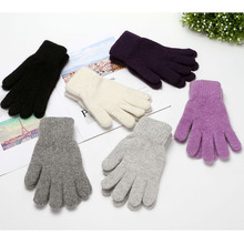 跨境针织兔毛手套女 韩版时尚冬季加厚五指保暖手套分指双层手套
