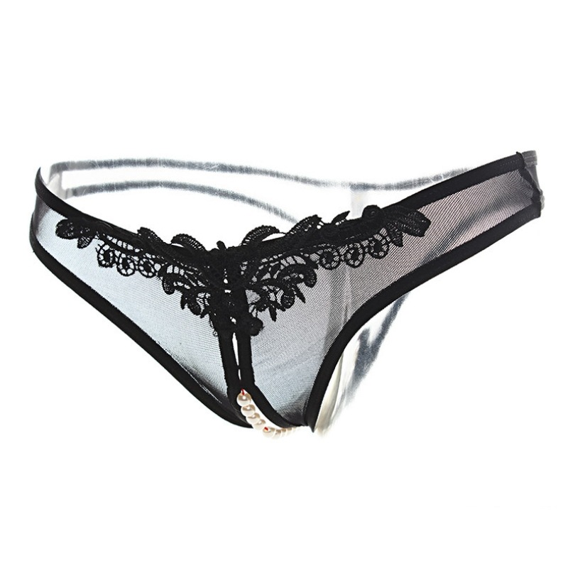透视情趣女内裤 珍珠开裆性感网纱诱惑内衣 透视蕾丝c字裤三角裤