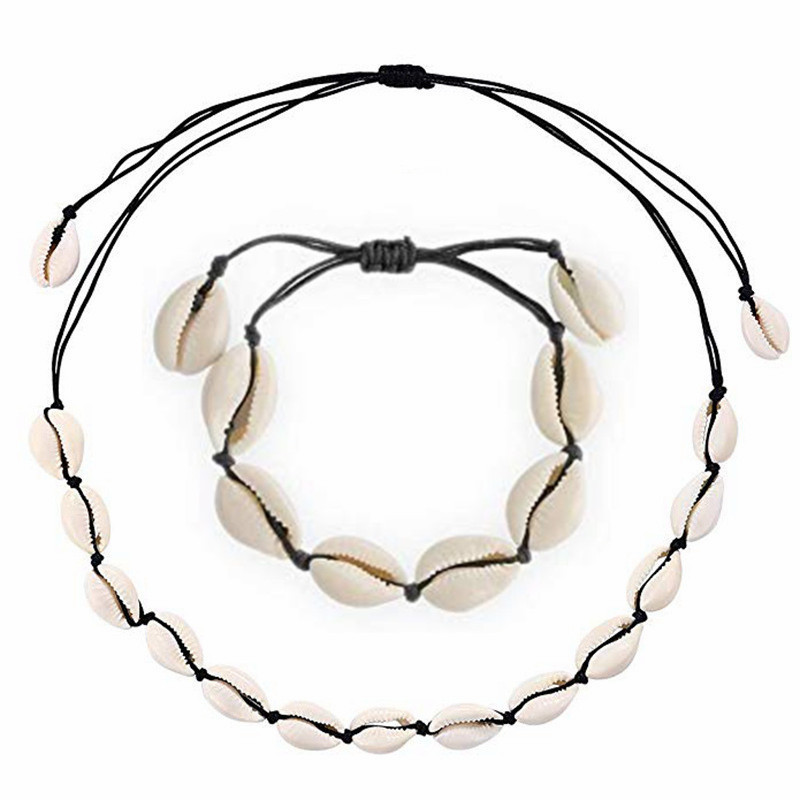 European and American Style Amazon Black Flat Knot Shell Necklace Natural Shell Hand Knotted Necklace Wholesale