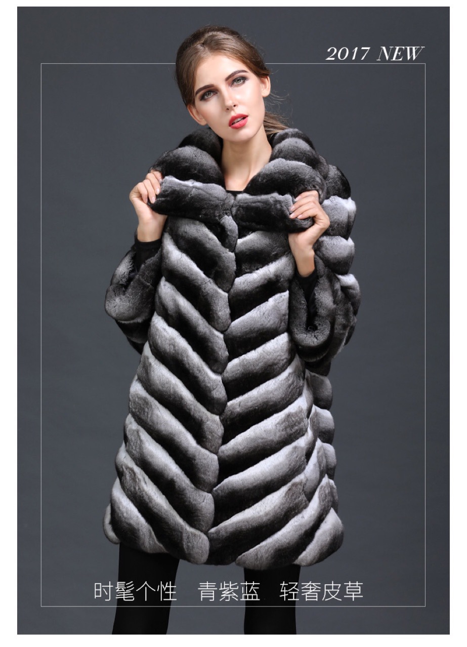 2019新款时尚进口青紫蓝龙猫水貂皮皮草大衣女款栗鼠黑丝绒中长款