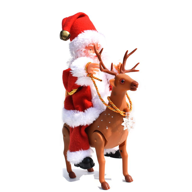 New Electric Santa Claus Riding Deer Music Little Doll Christmas Decorations Children's Toy Gift Christmas Ornament