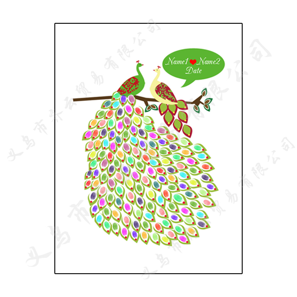 婚礼派对 婚礼周年纪念漂亮孔雀指纹diy签到画 hk038