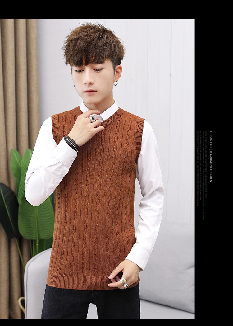 秋冬季男士v领毛背心韩版套头无袖毛衣马甲坎肩学生毛线针织背心