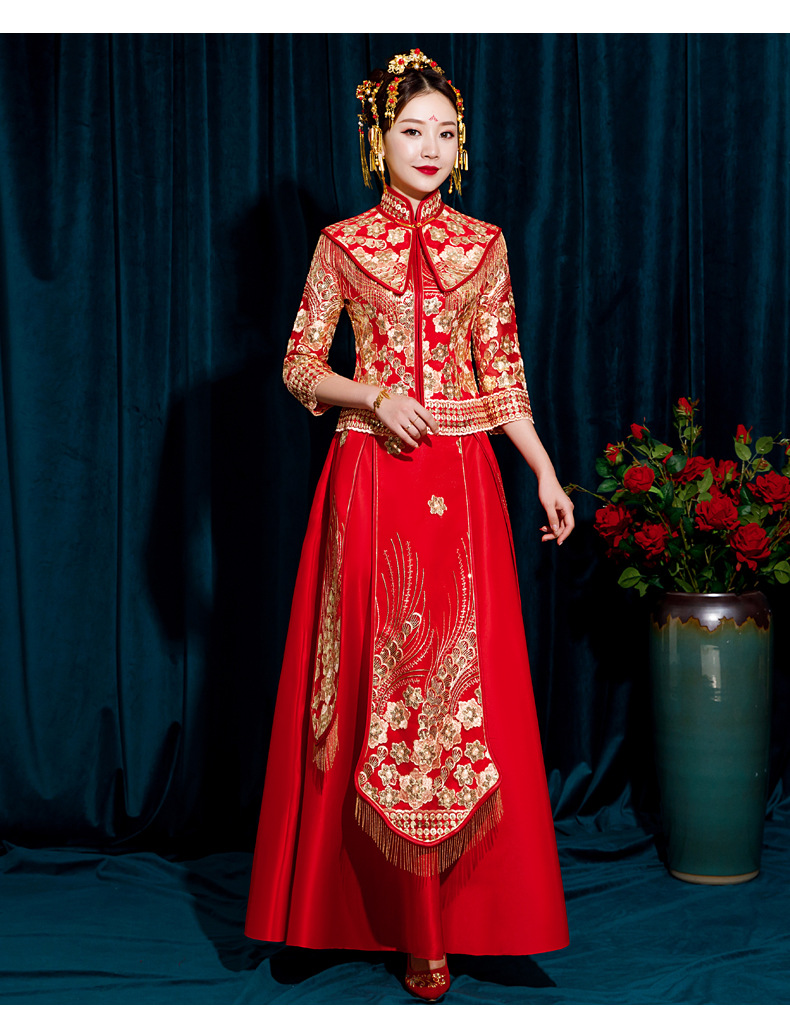 秀禾服新娘2019新款夏季中式薄款敬酒服修身婚宴礼服结婚出阁服女