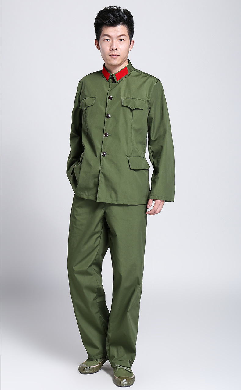 65式老式军装 老式军绿红军服套装 红卫兵五角星演出服 厂家