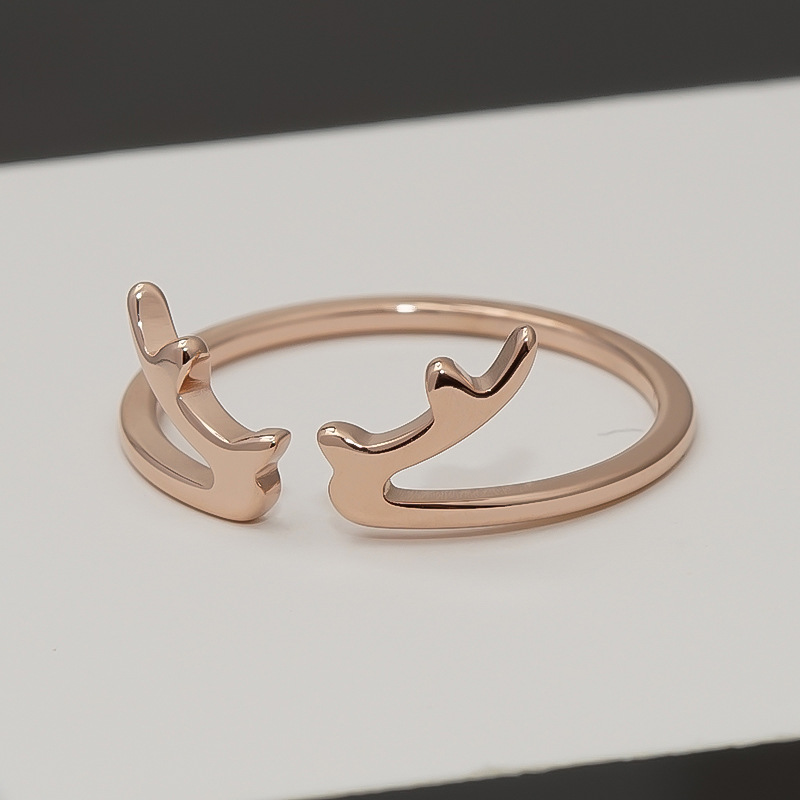 Simple Ins Titanium Steel Open-End Ring Female Rose Gold Zircon Stainless Steel Couple Ring Does Not Fade Niche Accessories