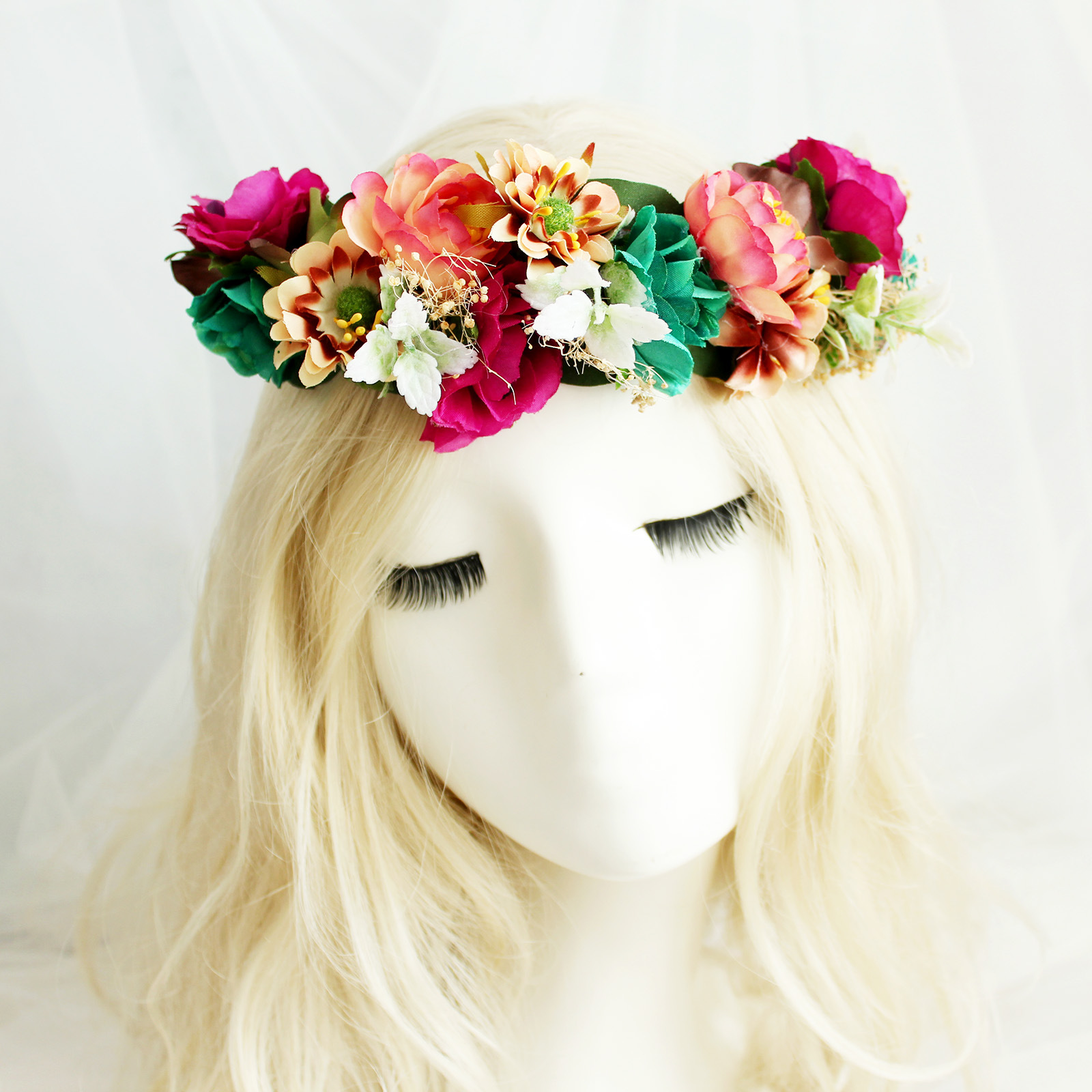 欧式复古玫瑰布艺花朵发带花环头饰新娘结婚海边度假头花演出舞会