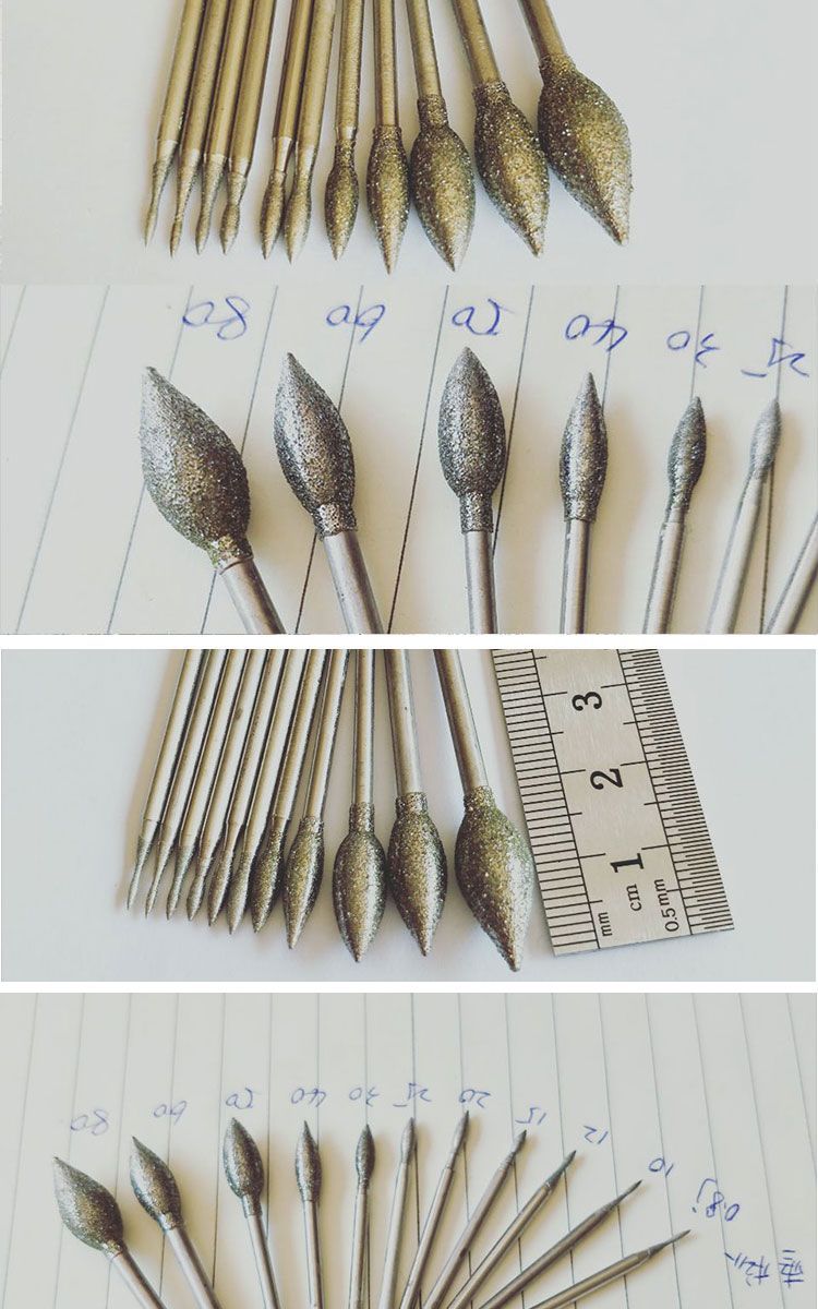 j型橄榄针枣形雕刻针玉石翡翠玛瑙打磨修光工具金刚砂磨头雕刻刀