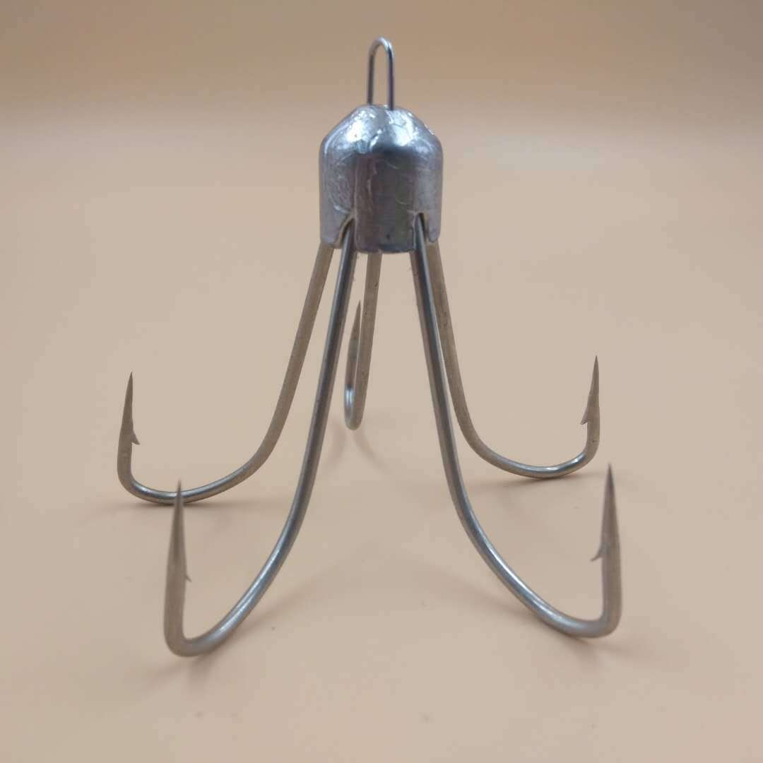 小号圆铅三锚钩五爪锚鱼钩大号5锚钩银色铅坠挂鱼五本白鲢钩免邮