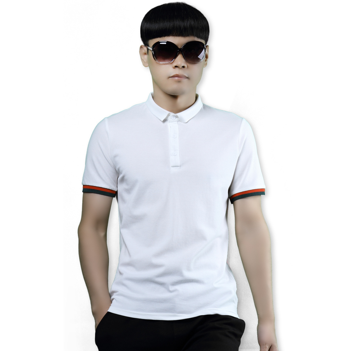 哥凸无标外贸t恤翻领polo衫男纯棉珠地商务纯色t恤潮男男装男式p