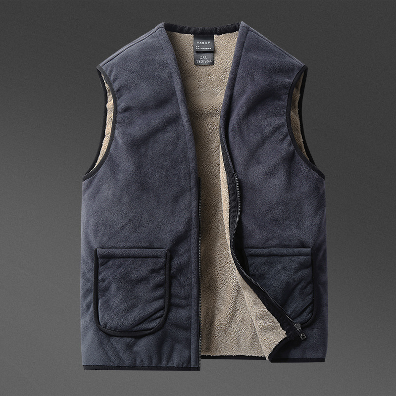 抓绒马甲男秋冬季中老年人加绒保暖背心爸爸无袖外套男士坎肩马夹