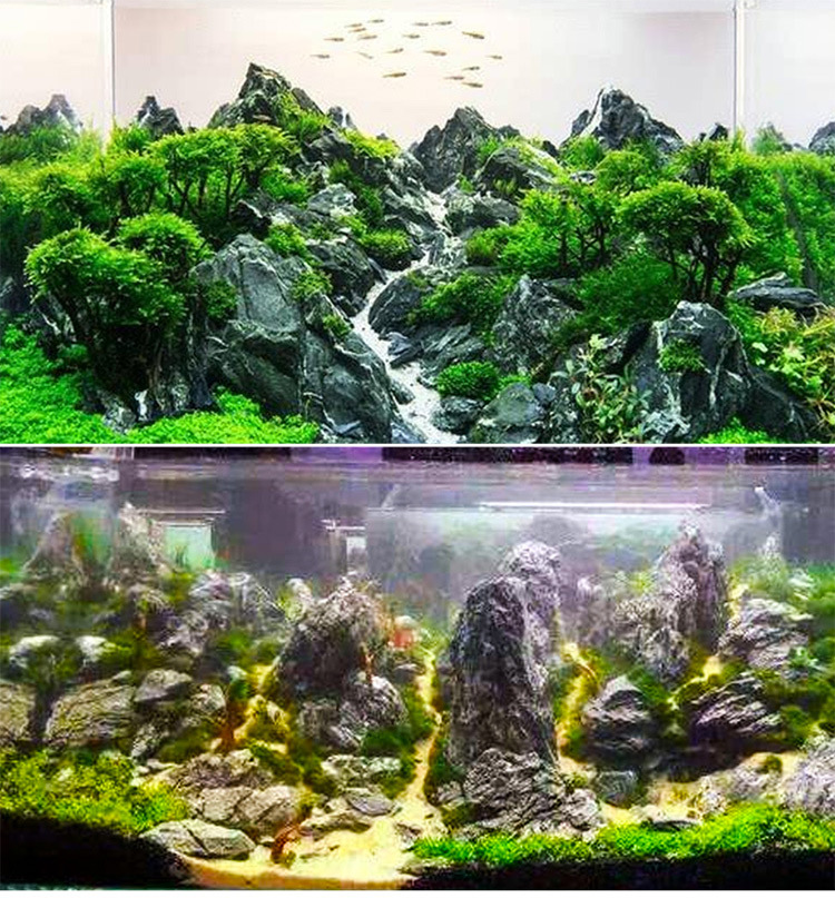 酸洗青龙石大小块鱼缸水族箱松皮石头草装饰造景假山摆件天然套餐