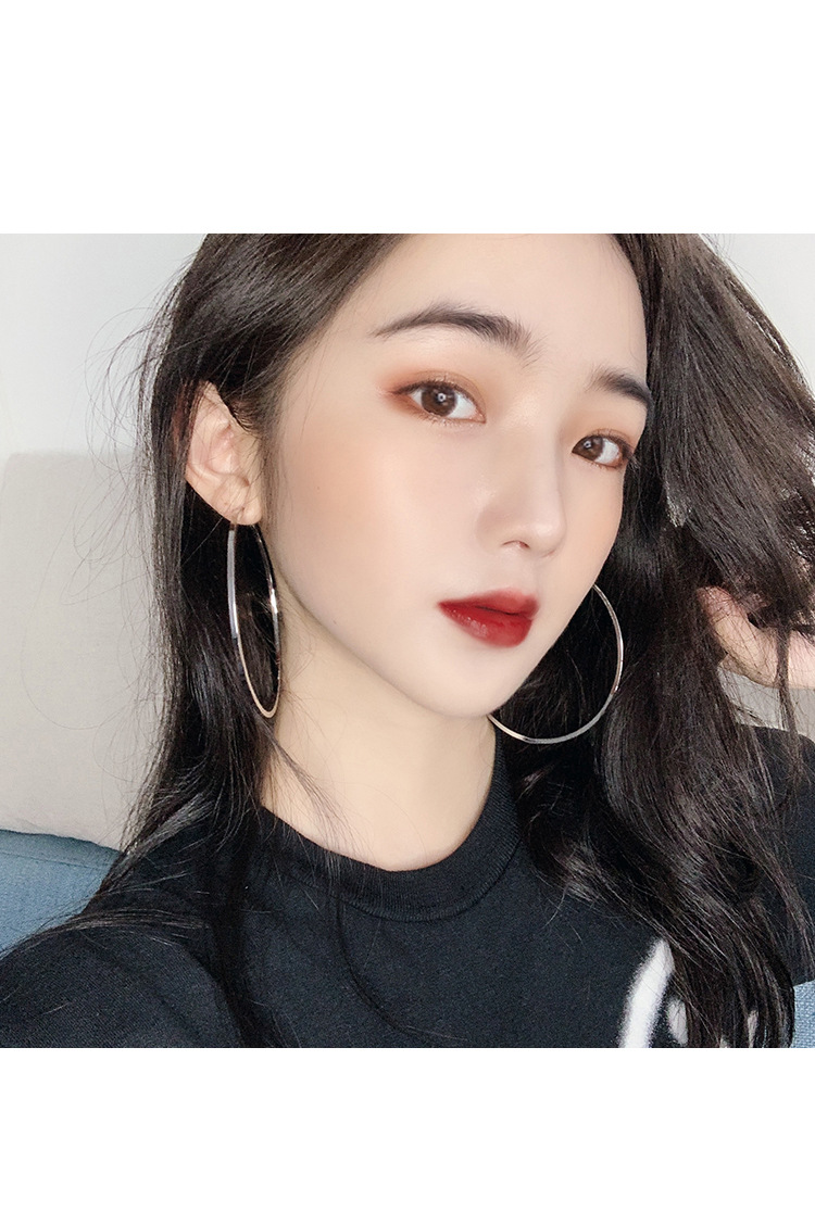s925银针耳环夸张大牌圆圈圈款大耳圈圆环气质韩国个性女潮冷淡风