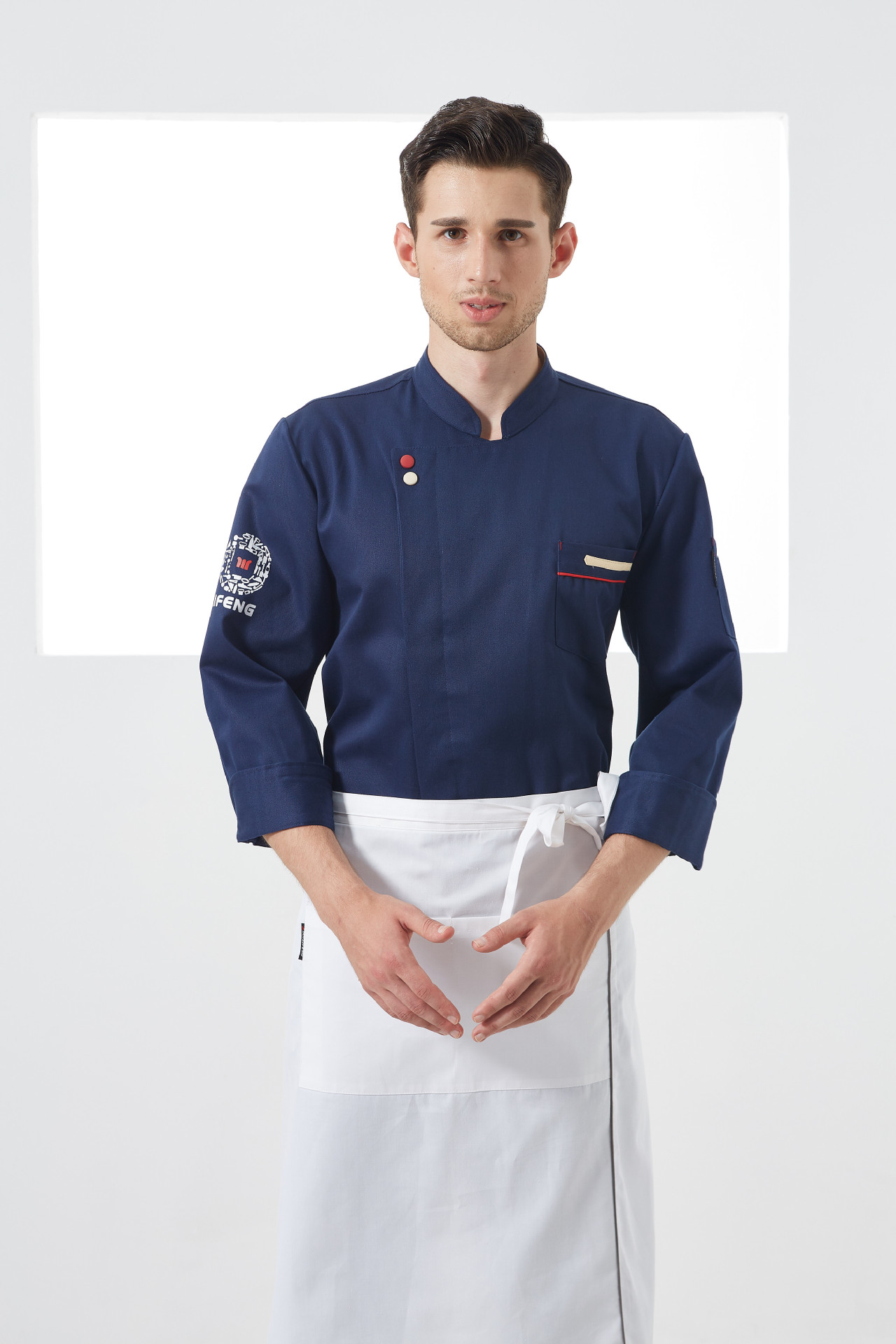 厨师服长袖男女修身定制厚款厨房西餐厅西点烘培蛋糕店厨师工作服