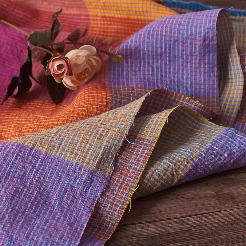 士林纯亚麻色织布 亚麻格子布料 亚麻衬衫面料色织格服装面料