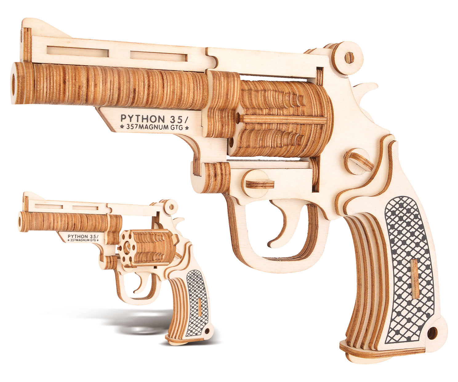 jg左轮手枪立体拼装 激光切割木质制拼图 diy立体军事模型玩具