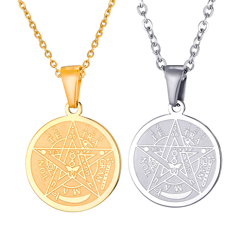 不锈钢希腊神话五角星项链吊坠 多宗教符号五芒星标志欧美饰品