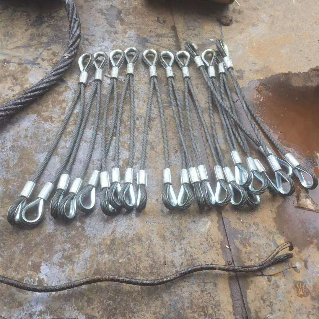 钢丝绳15*6m压制吊索钢丝绳吊索具铅封压头压制鸡心环双头 钢丝绳
