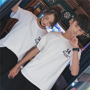 1314黑白配男生女生配情侣装春装2019新款百搭ins短袖t恤女学生