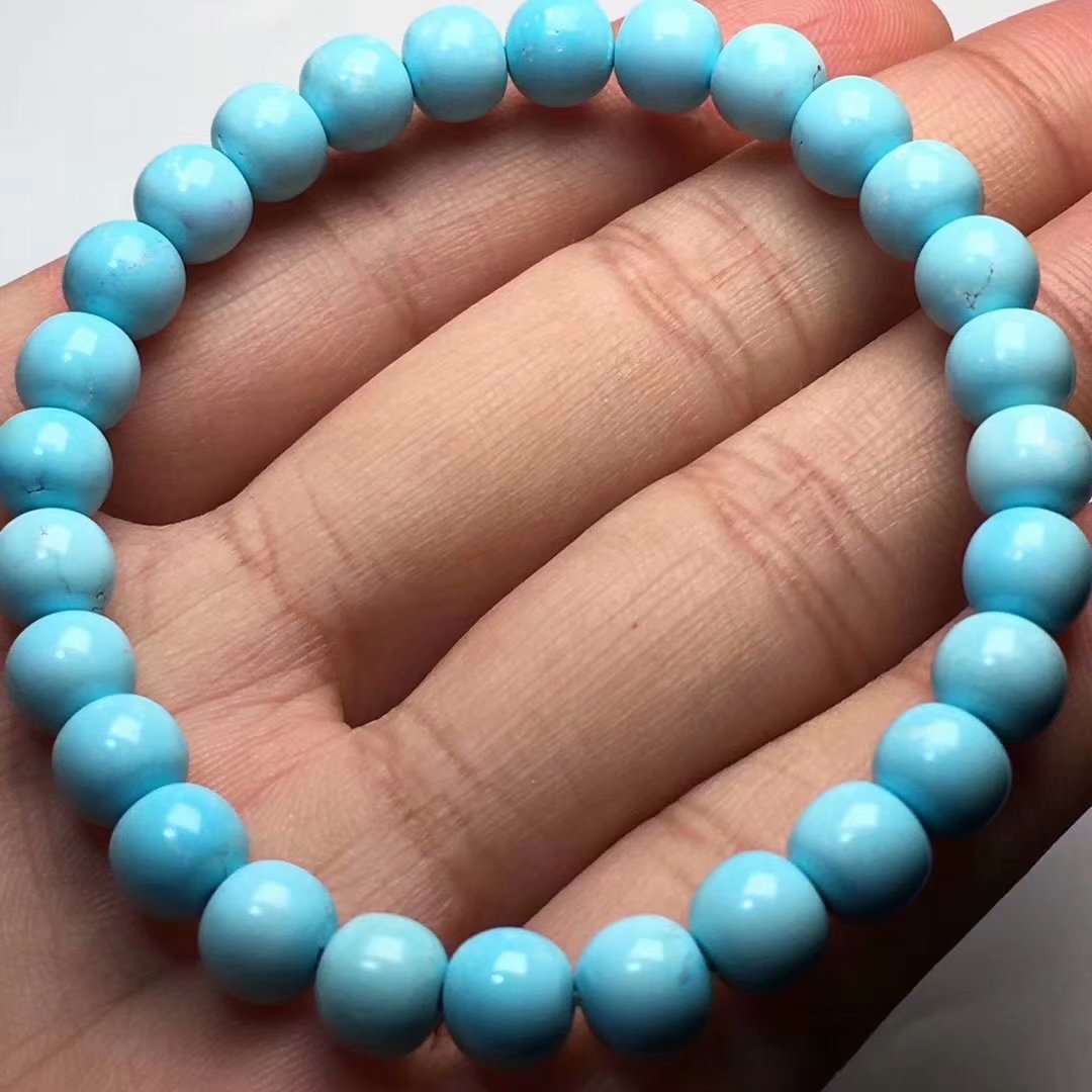 一窝料原矿高瓷蓝绿松石老型手串单圈手链 湖北纯天然无优化厂家