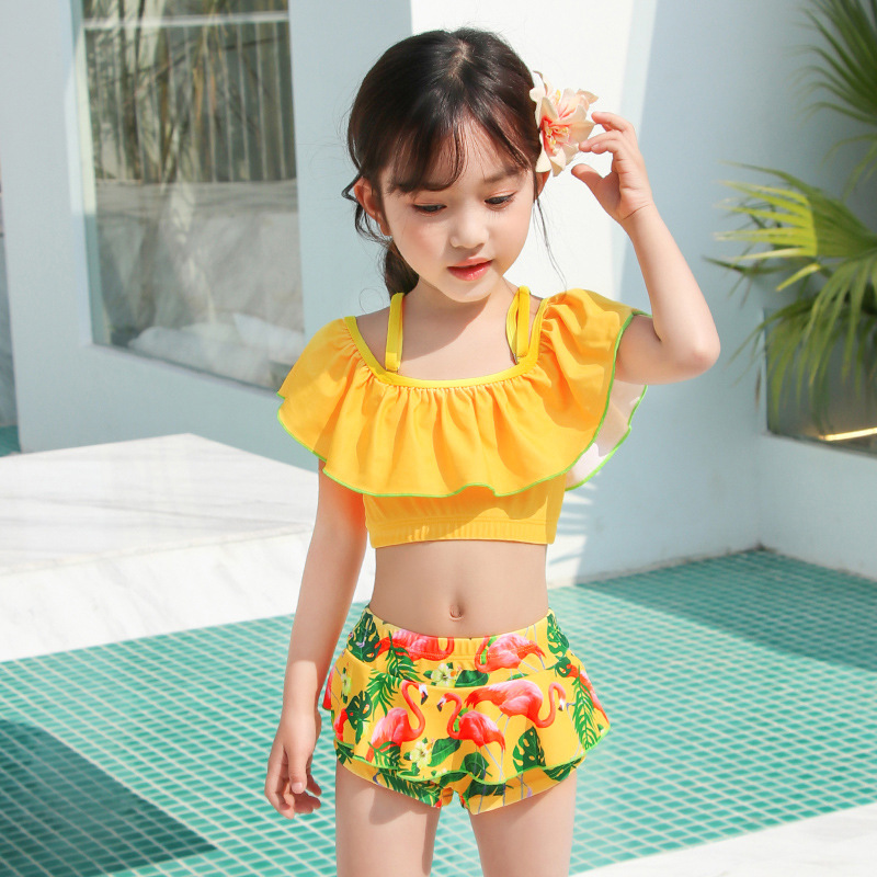 2019新款热销儿童泳衣ins分体 比基尼火烈鸟荷叶边小清新女童泳衣