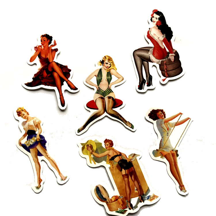 50张欧美复古美女涂鸦怀旧贴纸性感贴画笔记本手机滑板