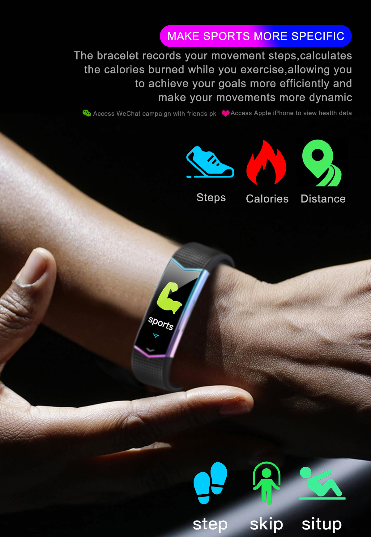 供应英文智能手环蓝牙心率运动计步手环lv08 smart wristband跨境