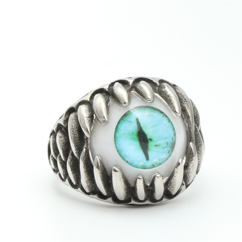 欧美新款钛钢蓝眼睛戒指朋克个性潮流不锈钢天使之眼戒环