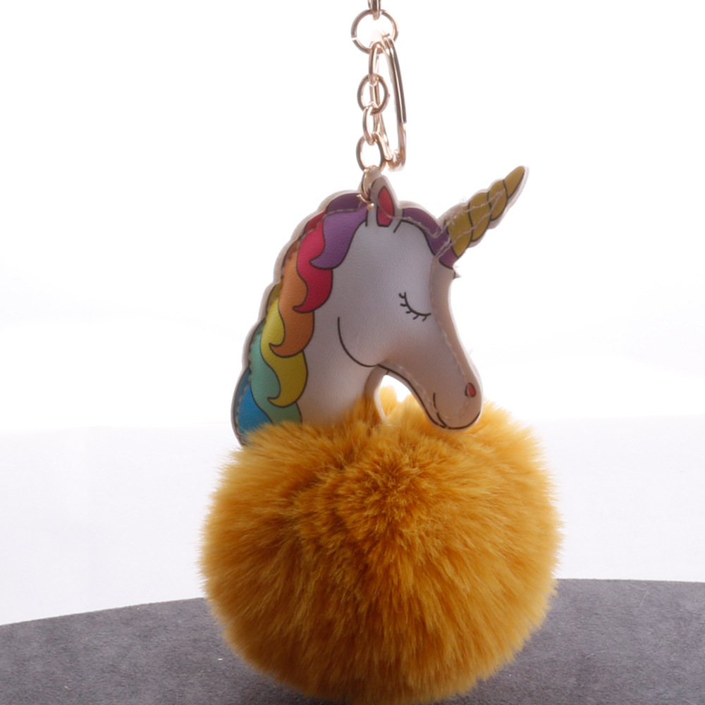 七彩独角兽毛球钥匙扣彩色小马汽车包包钥匙扣挂件可爱女闺蜜礼品