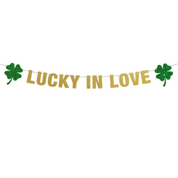 圣帕特里克节 lucky in love 金葱字母旗 爱尔兰 幸运草 装饰拉花