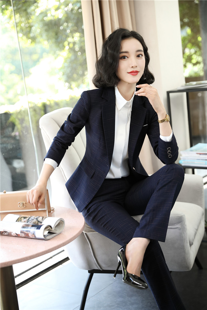 2019新款西装正装女装套装秋冬格子职业装工作服女时尚气质ol西服
